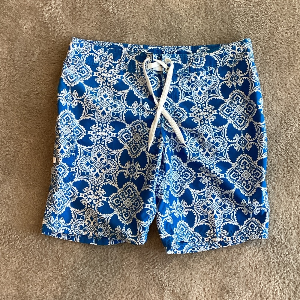Kanu Surf Women's Athletic Shorts in Blue and White Pattern
